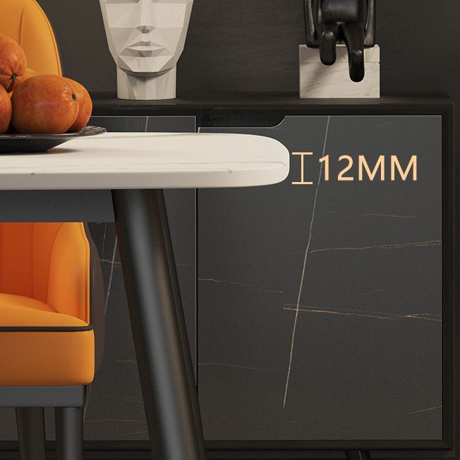 Contemporary Rectangular White Stone Dining Table with Steel Legs