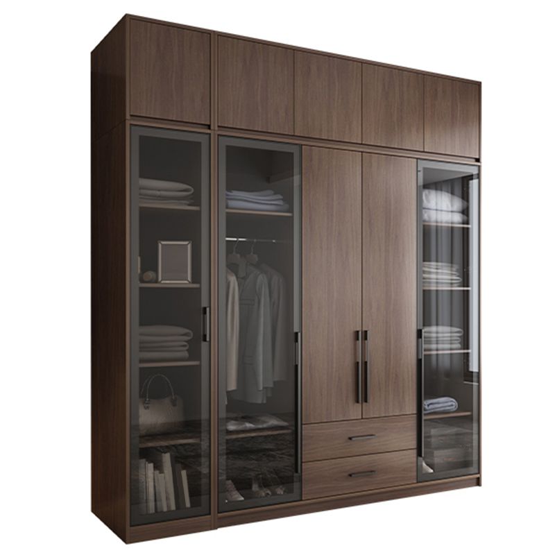 Brown Wood Wardrobe Armoire Modern Freestanding Wardrobe with Self Close Drawers