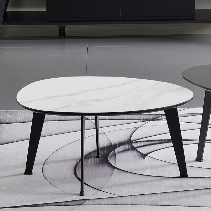Contemporary White/Grey Free Shape Coffee Table with Metal Base