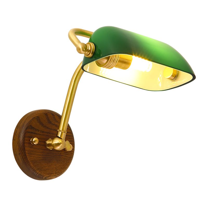Glossy Glass Rectangle Wall Lighting Fixture Vintage Single Bulb Living Room Sconce Lamp in Green/Light Green