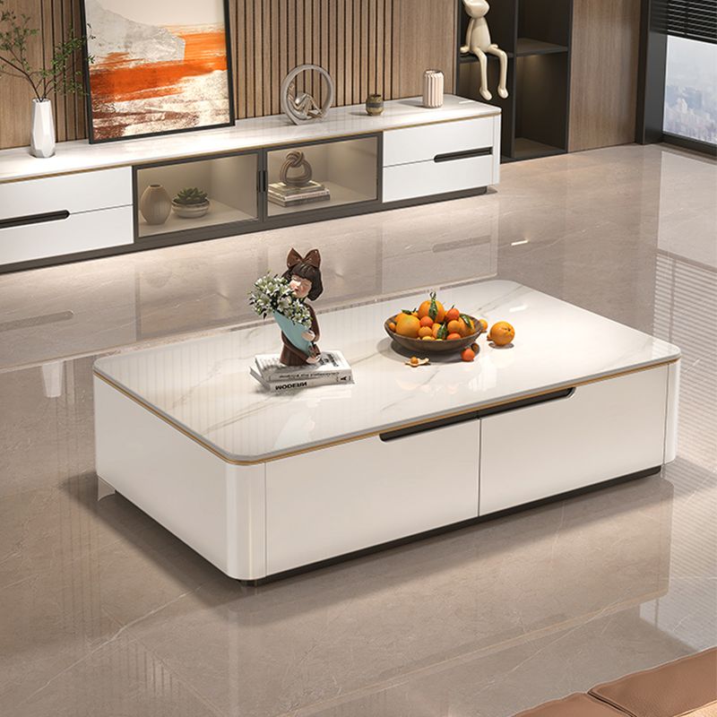 Block Slate Coffee Cocktail Table with 4 Storage Drawers Rectangle
