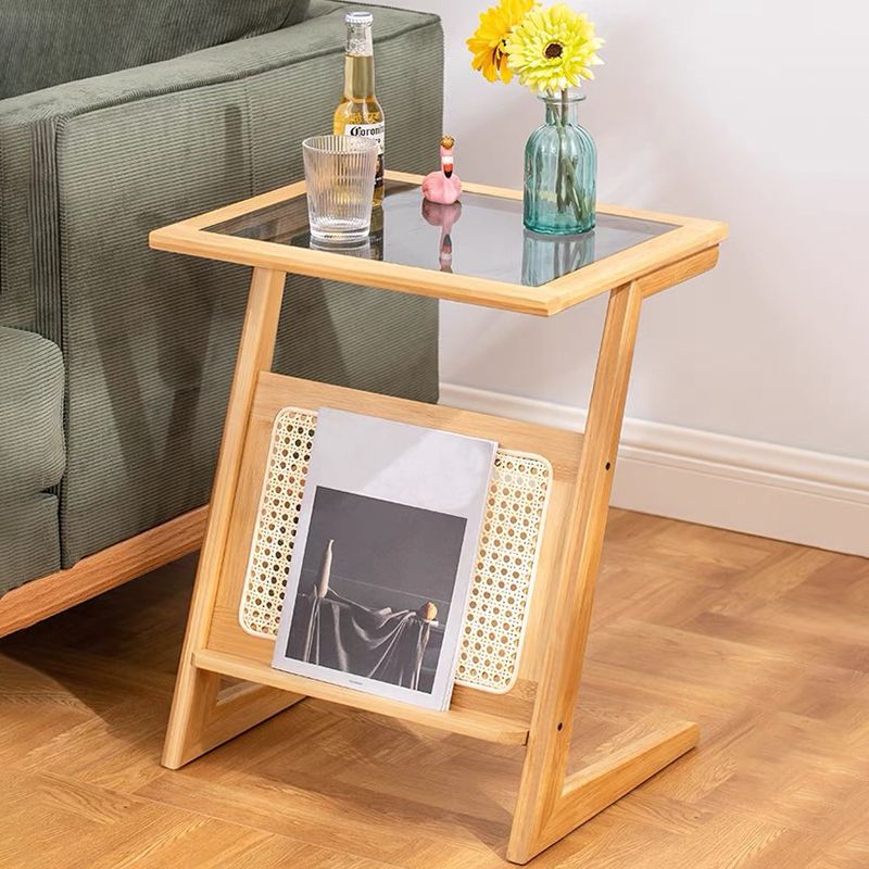 Sledge-shaped Base Design Bamboo Cane Craft Glass Finish Material Rectangular Side Table