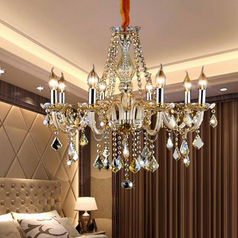 Lumières de lustre unique traditionnelles Crystal suspendues suspendues en or