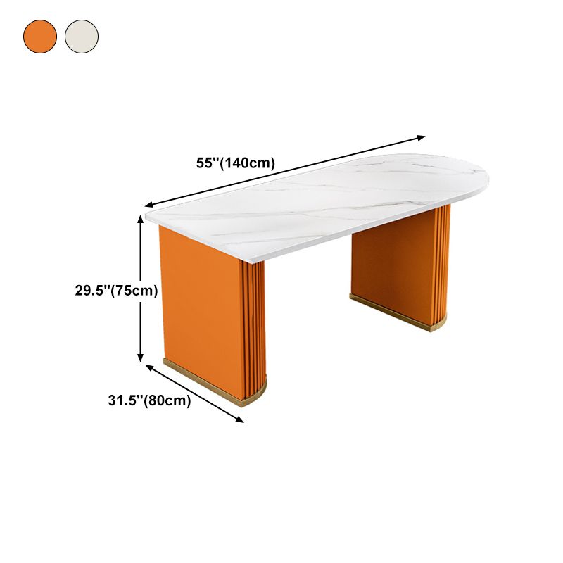 Stone White Top Dining Table Modern Dining Table with Double Pedestal Base