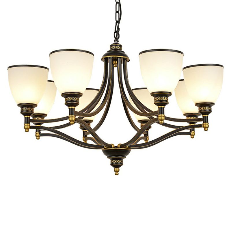 Luz de lámpara de araña en forma de campana iluminación de suspensión de vidrio opalino negro vintage para sala de estar