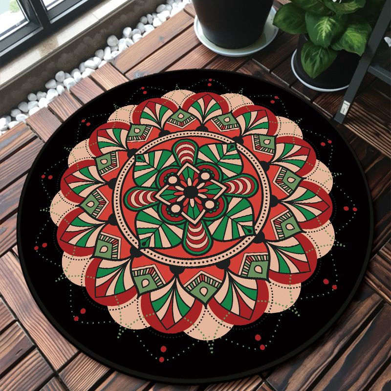 Classy Multicolor Mandala Rug Polypropylene Moroccan Carpet Stain Resistant Machine Washable Anti-Slip Area Rug for Door