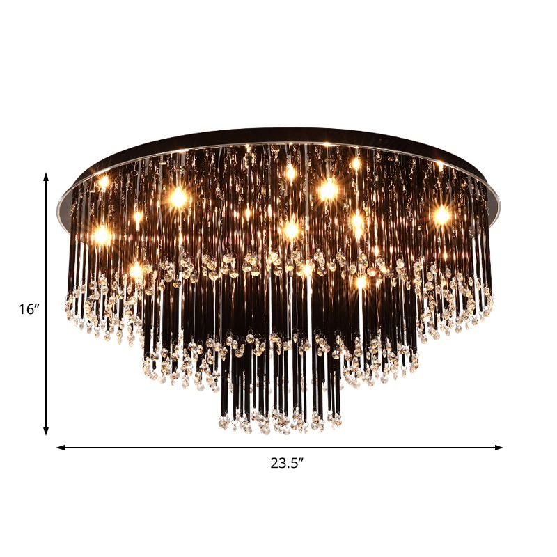19,5 "/23,5" W gelaagde inbouwlamp modern zwart kristal 8/10 lampen inbouw kroonluchter voor slaapkamer
