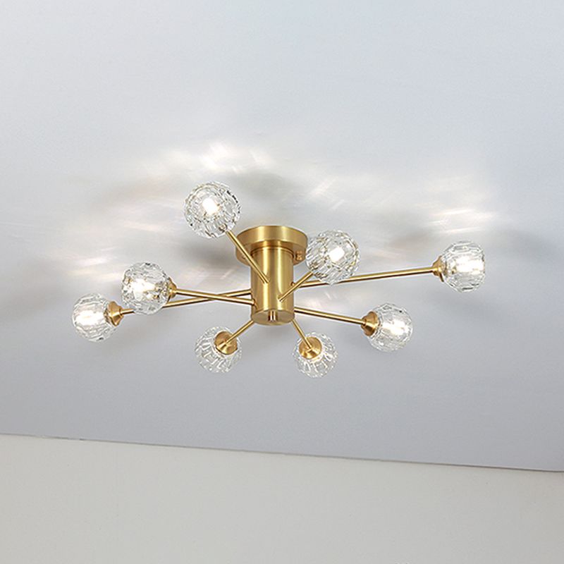 Contemporary Globe Flush Light Crystal Flush Mount Ceiling Fixture in Gold