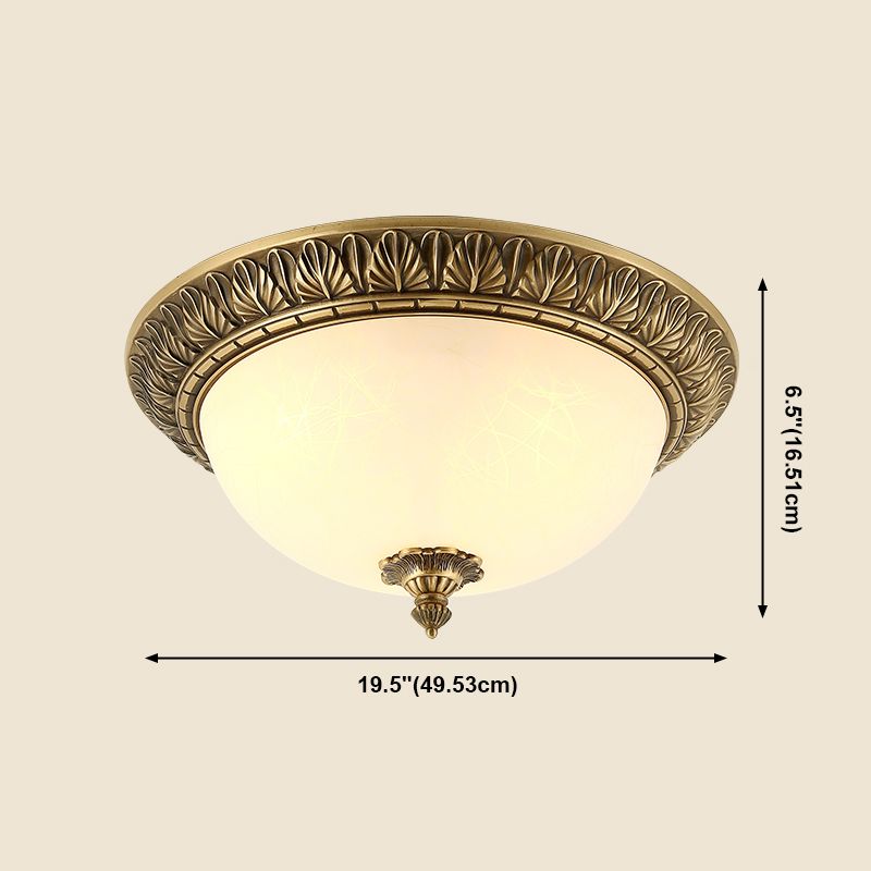 Traditional Flush Mount Light White Glass Shade Ceiling Lamp for Coffee Shop