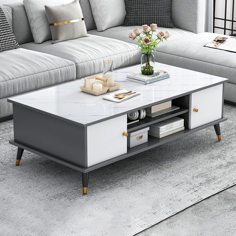 Rectangle White and Grey Modern Coffee Table with Four Legs for Living Room