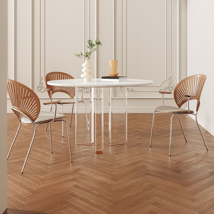 Scandinavian Round Cream White Dining Table for 2-4 People Artificial Wood Table Top with Tripod Leg