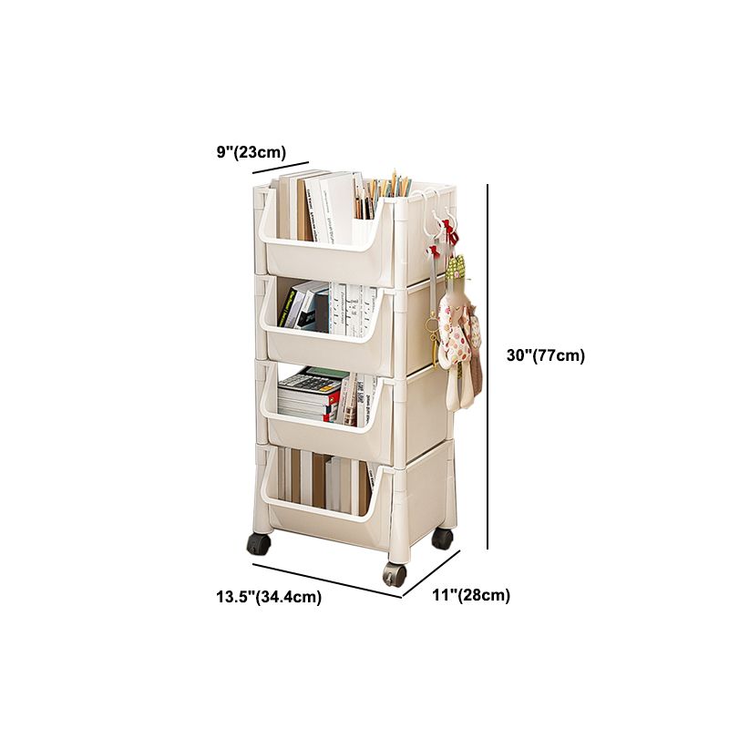 White Contemporary Standard Adjustable with Wheels Plastic Bookshelf for Home