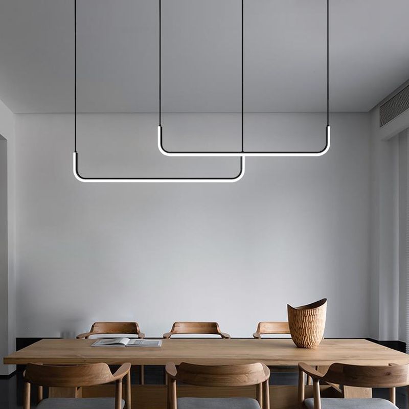 Modern Dining Chandelier Light Modern Strip Shape Pendant Light Fixture for Dining Room