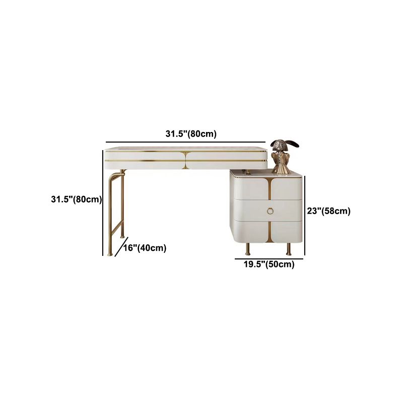 White Glam Vanity Dressing Table Set with Stool & 5 Storage Drawers