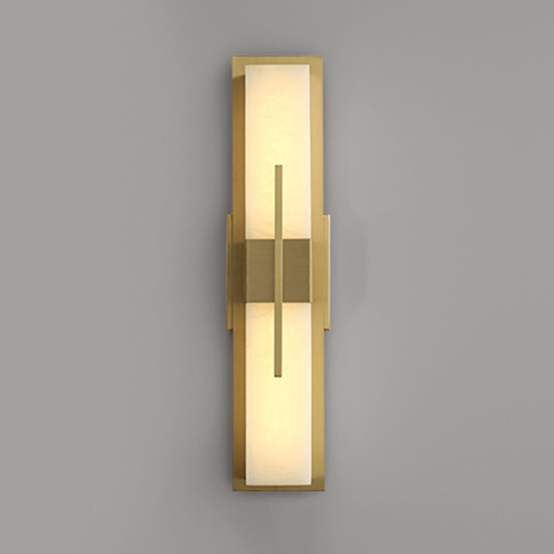 Metal Modern Wall Sconce Rectangle Shape Wall Light with Stone Shade for Living Room