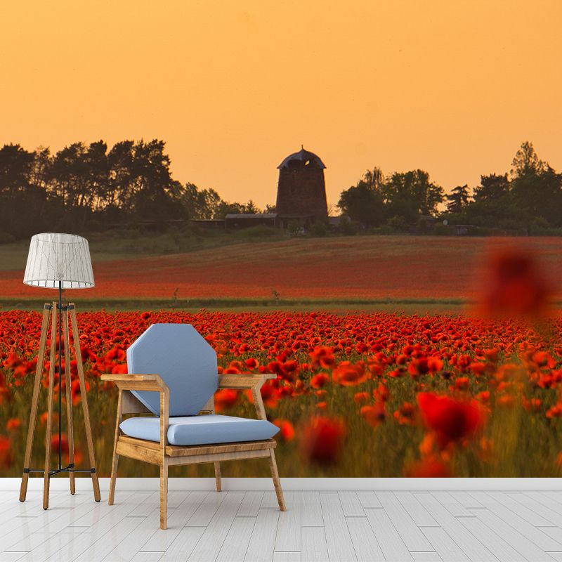 Customized Poppy Field Mural Wall Covering Decorative Mildew Resistant for Living Room