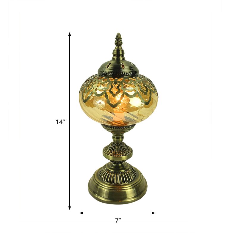 Tablette en laiton en verre ambre Téage d'éclairage / ovale 1 ampoule Bohemia Nightand Light pour chambre, 14 "/ 16"