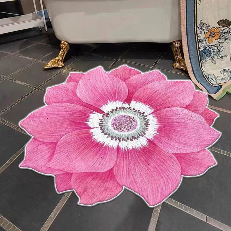 Irregular Shape Colorful Flowers Rug Stain Resistant Loom Rug for Bedroom