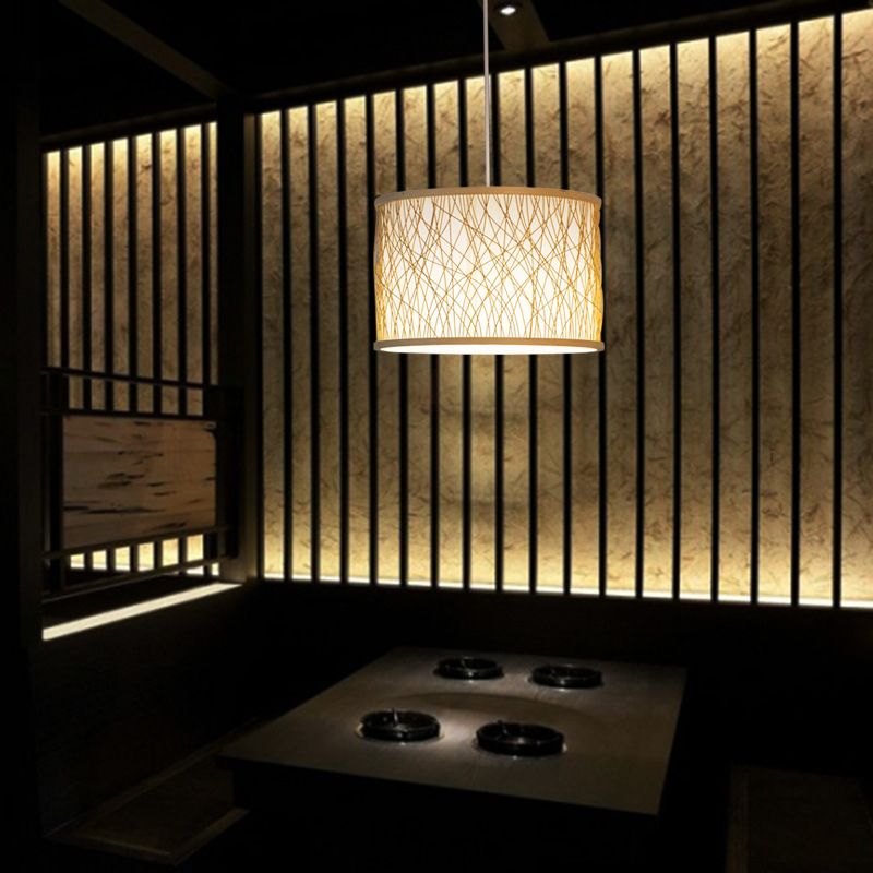 Modernisme pendant cylindrique éclairage bambou 1 ampoule suspendue en bois en bois