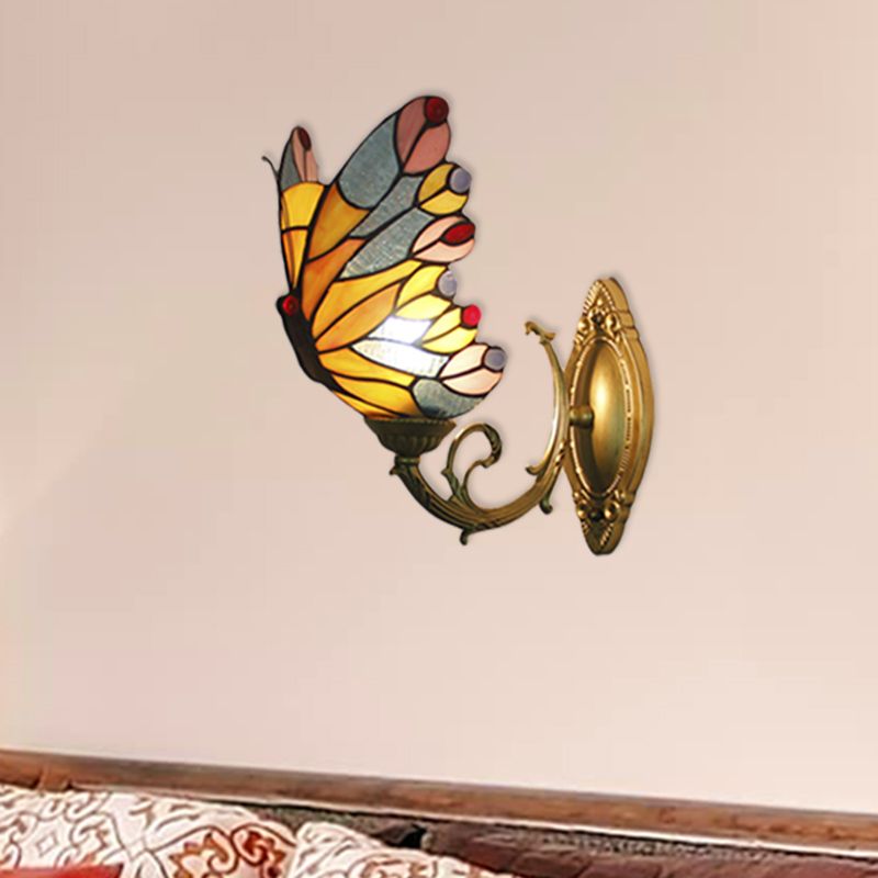 Tiffany Creative Wall Light Butterfly 1 Light Stained Glass Sconce Light for Kid Bedroom