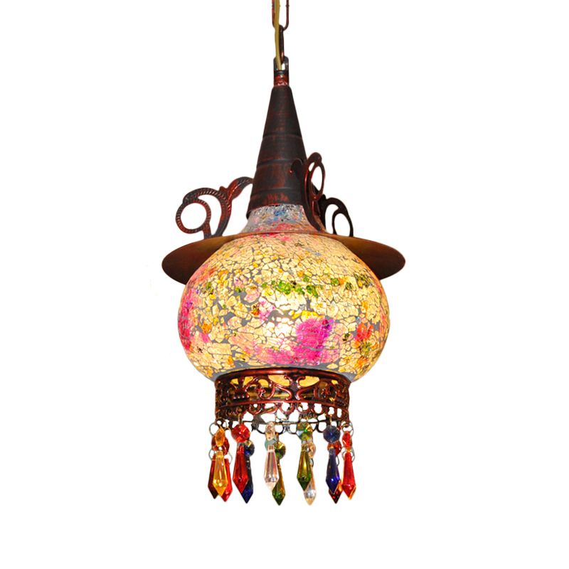 Lantern Porch Pendant Lighting Traditional Cut Glass 1 Head White and Red/Yellow Hanging Ceiling Light