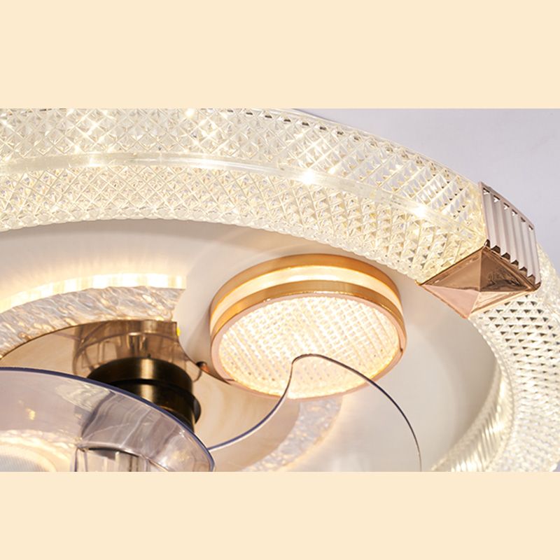 Smart Bluetooth Music Runde Lüfterlampe Minimalistische Acrylschlafzimmer halb Flush Licht in Weiß