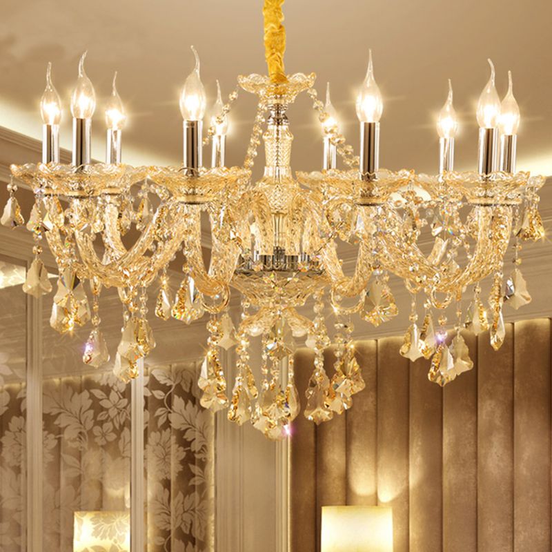 Lustre de style européen Light Gold Crystal Multi-Head Pendant Light pour le salon