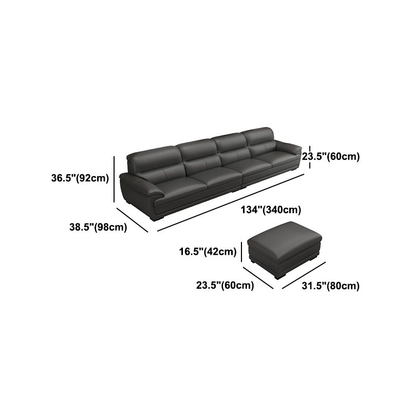 Leather Pillow Top Arm Sectional Sofa 36.22"High Cushion Back Sofa,Black