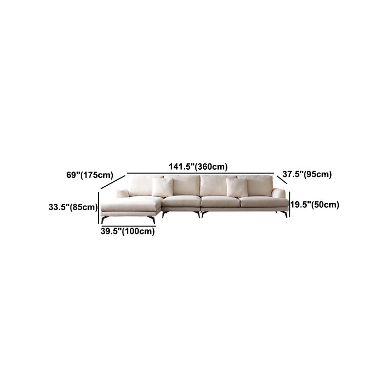 Ivory 4-seat Square Arm Sectional Scandinavian Fabric Sofa & Chaise