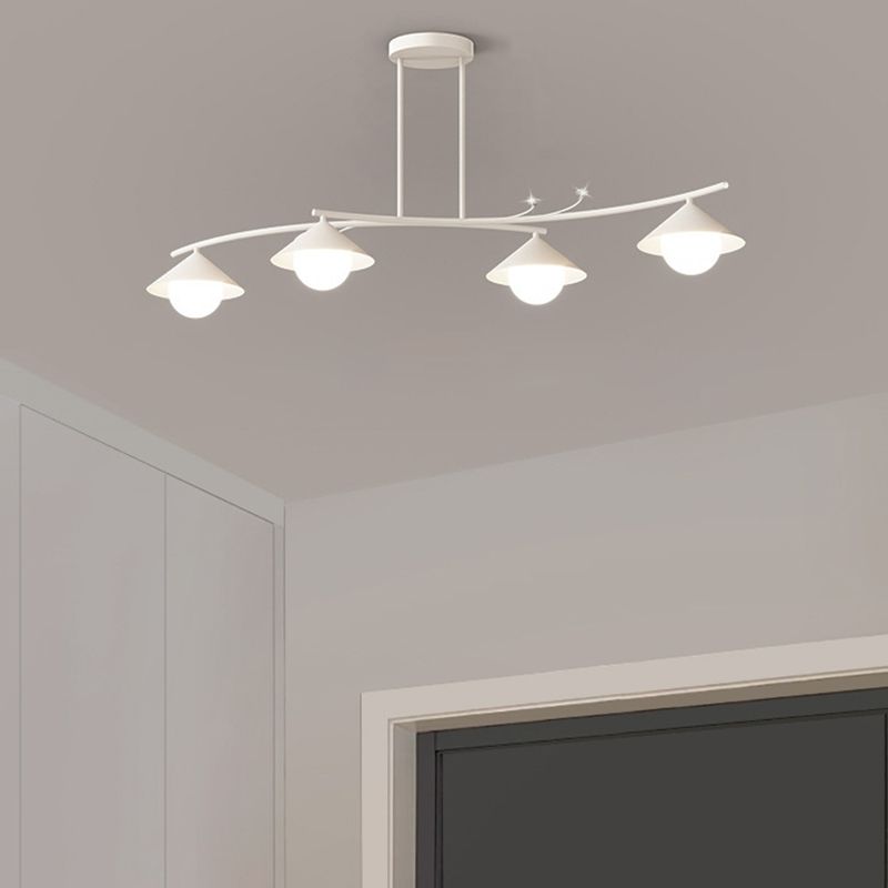 Modernism White 4-Light Kitchen Island Lighting Shaded Island Pendant Lighting