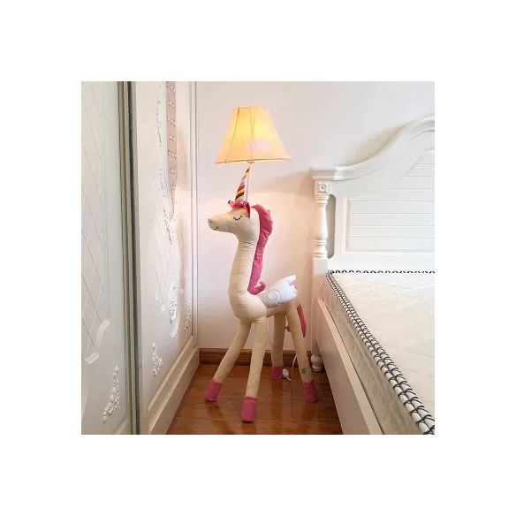 Kinder Schlafzimmer Einhornbodenleuchte mit Glocken Schatten Stoff 1 leichte Cartoon -Stehlampe