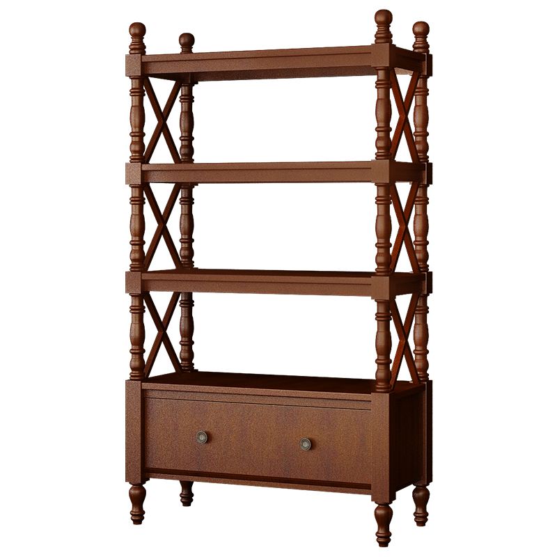 Contemporary Wooden Bookshelf Standard Closed Back Bookcase with 1 Drawer