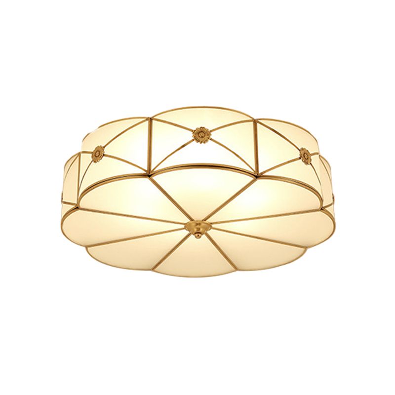 Plafonnier festonné/bol/fleur en verre dépoli, plafonnier vintage à 3 lumières pour chambre à coucher en laiton