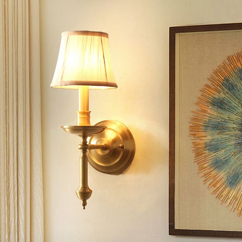 Candlestick woonkamer muurverlichting vintage metalen enkel gouden sconce licht met empire fabric schaduw