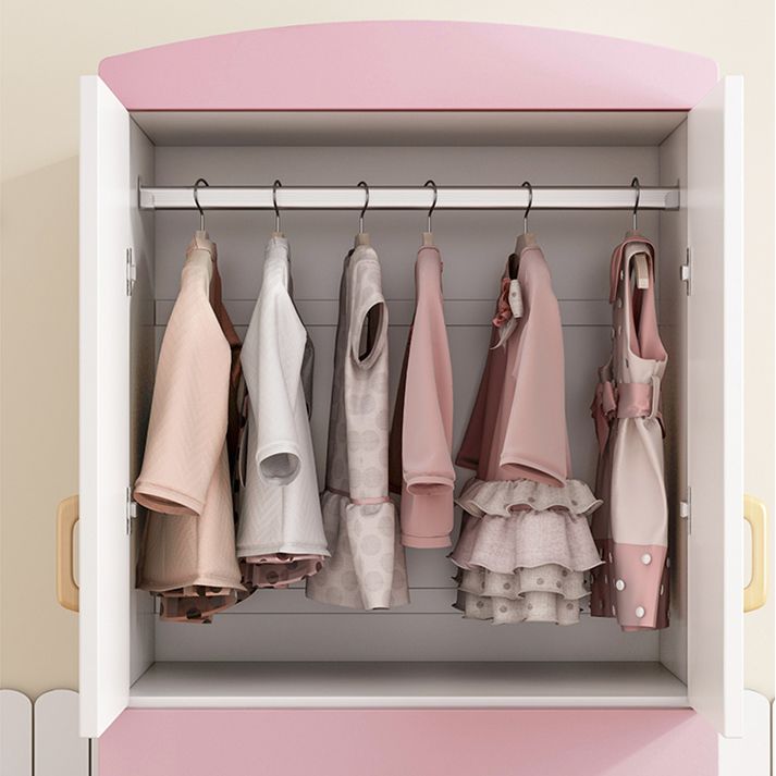 Engineered Wood Wardrobe Armoire White and Pink Wardrobe Cabinet