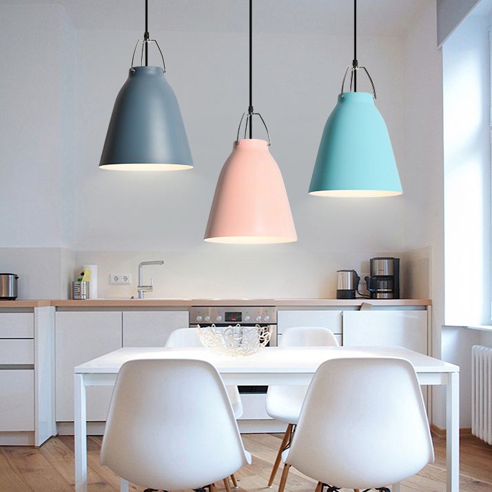 Secchio color caramella appesa luce 1 luce macaron in alluminio luce in blu scuro/azzurro/rosa per cucina da ufficio