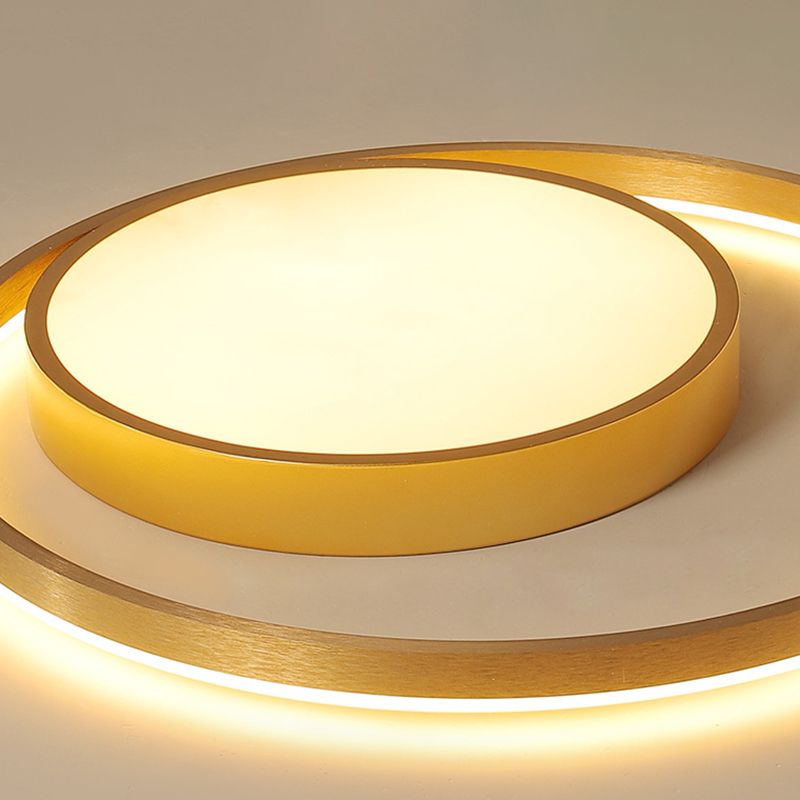 Plafonnier circulaire en métal doré postmoderne, plafonnier LED de 16/23,5 pouces de large, lumière chaude/blanche