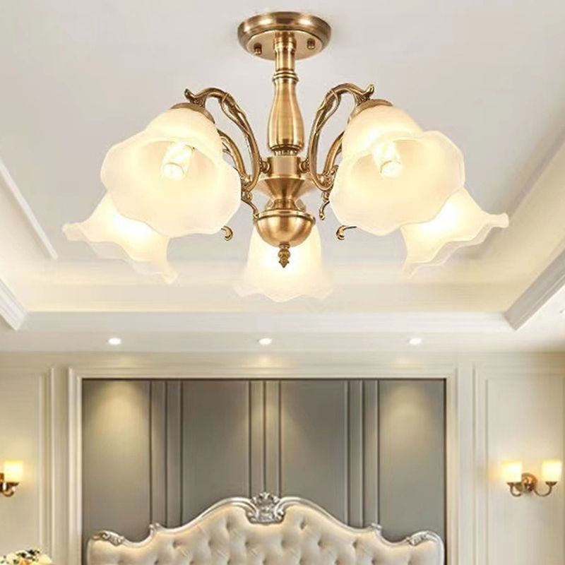 American Style Ceiling Light Flower Shape Ceiling Lamp with Glass Shade for Bedroom