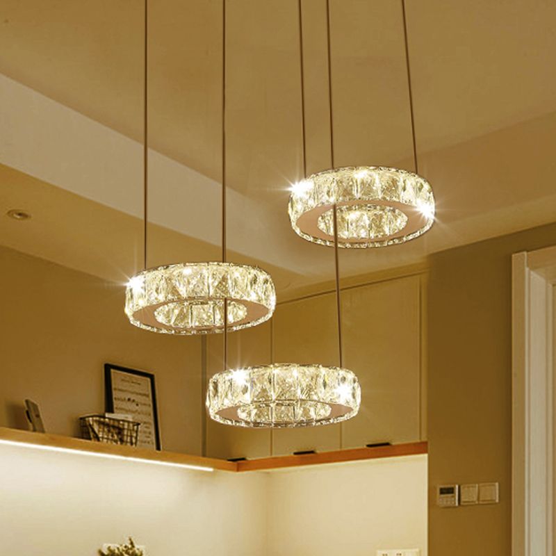 3/5-Bulb Clear Crystal Multiple Lamp Pendant Modern Bronze Ring Dining Room LED Hanging Ceiling Light