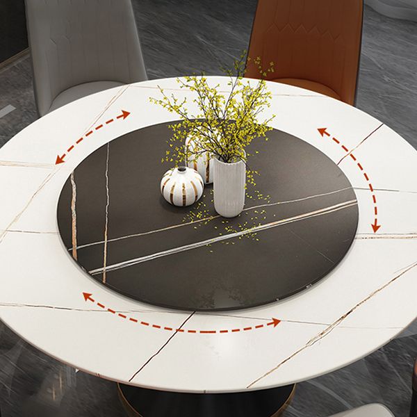 Table à manger en pierre fritrée de style moderne Table ronde de base piédestal pour la maison avec platine