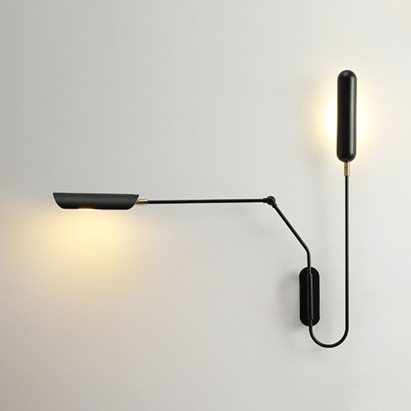 Black Metal Shade Wall Light Nordic 2 Lights Adjustable Wall Sconce for Living Room