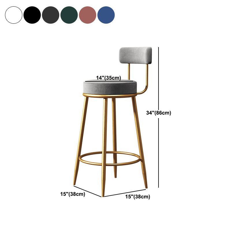 Glam Metal Barstool Low Back Fabric Upholstered Counter Stool in Matte Finish for Indoor