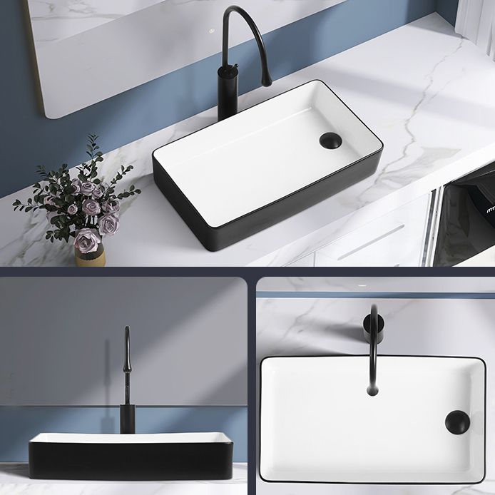 Contemporary Bathroom Sink Porcelain Solid Color Rectangular Vessel Lavatory Sink