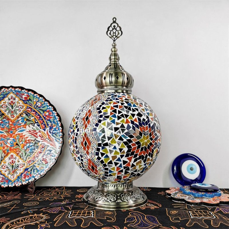 1 tête tachée d'art tachée lampe de table traditionnelle blanc / rouge / jaune globe de nuit.