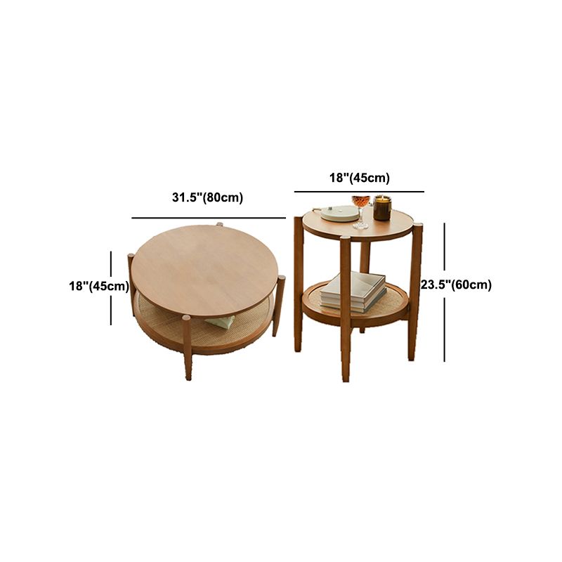 Scandinavian 4 Legs Coffee Table Round Wooden Coffee Table for Bedroom