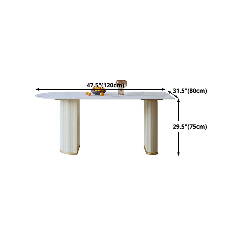 Stone Top Dining Table Modern Dining Table with Double Pedestal Base