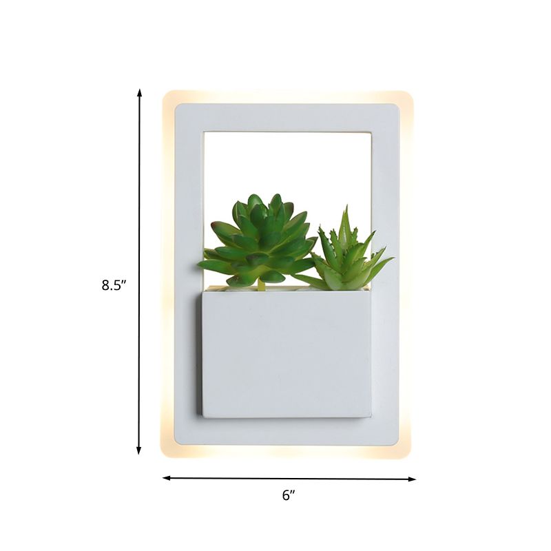 White LED Wall Lighting Minimalist Acrylic Rectangle Wall Sconce with Plant Decoration for Bedroom, Warm/White Light