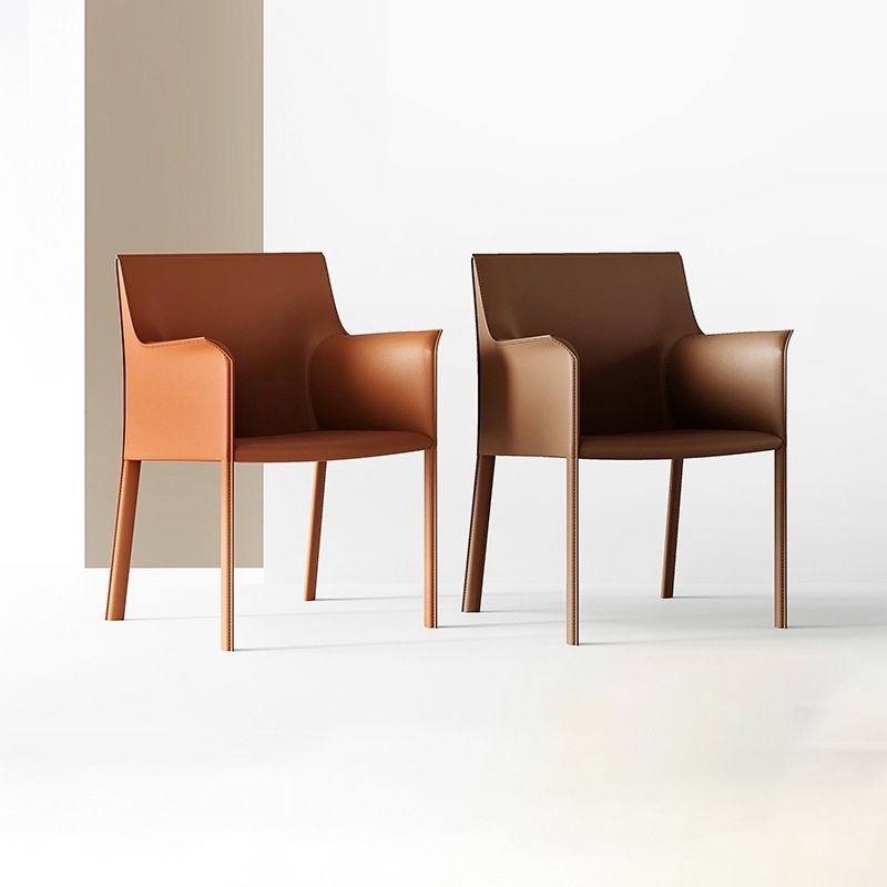 Sillas auxiliares de comedor contemporáneas de metal, silla con respaldo sólido y brazo (juego de 2)