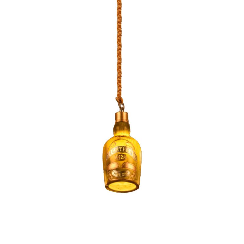 Resin Red/Yellow Drop Pendant Wine Bottle 1 Light Industrial Style Hanging Lamp Kit for Restaurant