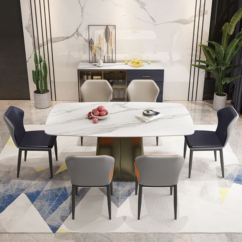 Metal Traditional Luxury Rectangle Table High Gloss White Sintered Stone Table with Pedestal